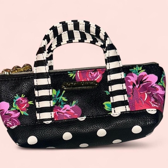 Betsey Johnson Handbags - Betsey Johnson Pink and Black Mini Bag with Floral Stripes